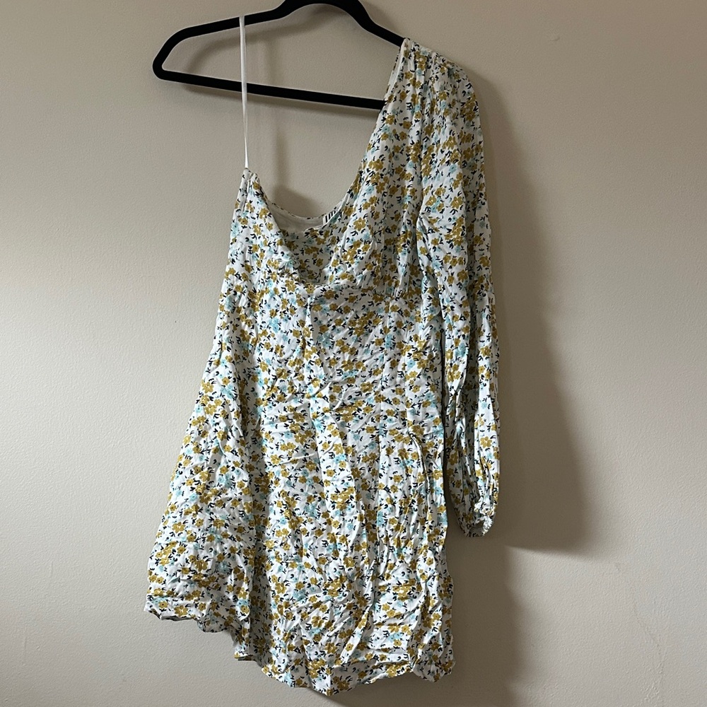 Free People White Dress with Yellow and Blue Floral Pattern